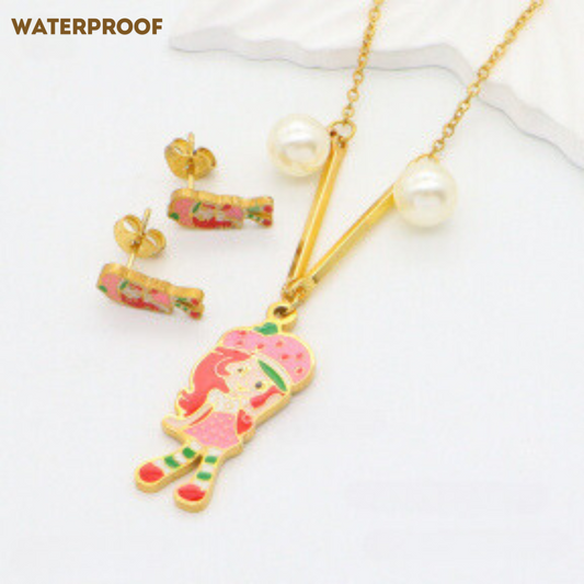 Strawberry-Shortcake Necklace and Earrings
